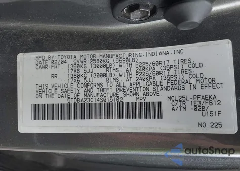 2004 Toyota Sienna Le z USA, uszkodzony, nr VIN 5TDBA23C14S015102